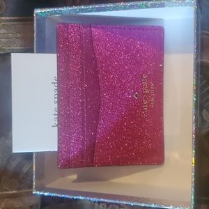 - - Kate spade pink glitter walletc card holder boxed tagged